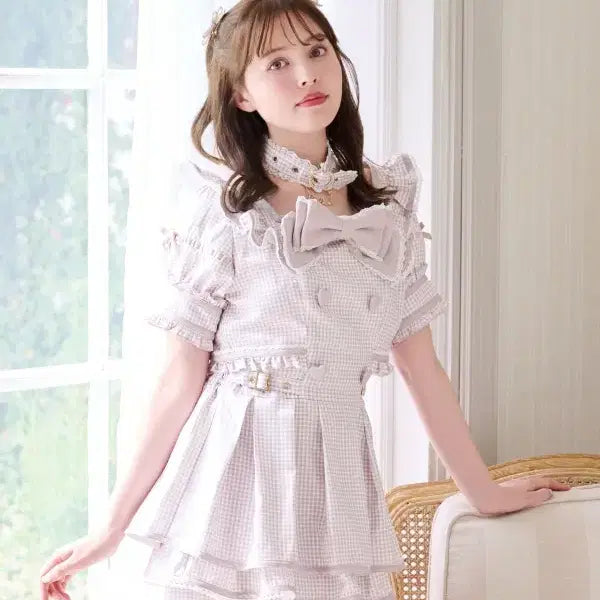 [BUNJANG] Liz Lisa Choker Trench-like Short Sleeve Setup / LIZ LISA 리즈리사 초커 트렌치 라이크 반팔 셋업