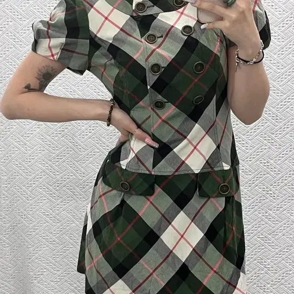 [BUNJANG] Burberry Blue Label Argyle Check Rococo Dress / 버버리 블루라벨 페미닌 아가일체크 로코코 원피스 38 C13325