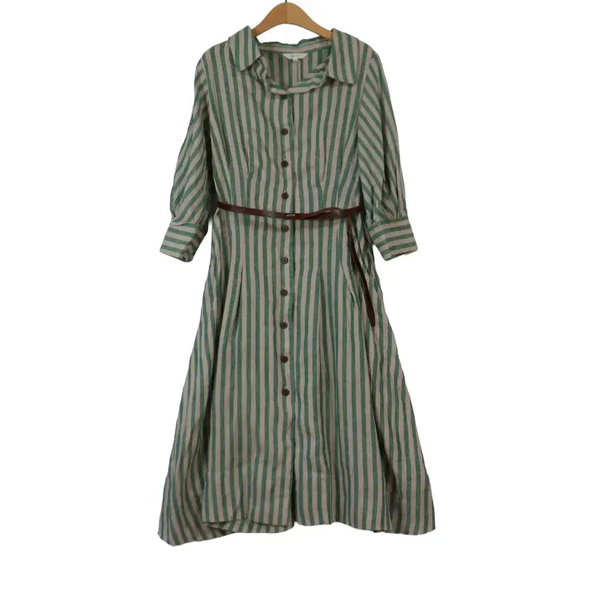 [BUNJANG] G Studio Linen Stripe Shirt Long Dress / G studio 마100 스트라이프 셔츠 롱원피스 66