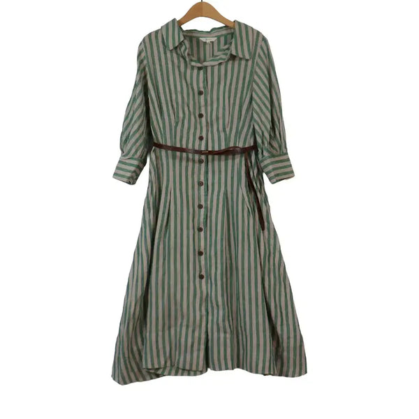 [BUNJANG] G Studio Linen Stripe Shirt Long Dress / G studio 마100 스트라이프 셔츠 롱원피스 66