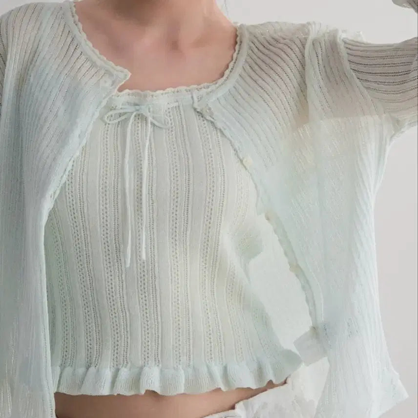[BUNJANG] 8 Seconds Long Sleeve Textured Cardigan Light Green / [새상품] 에잇세컨즈 긴팔 조직 카디건 라이트 그린