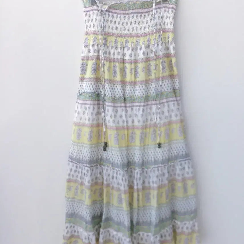[BUNJANG] Yellow White Paisley Patch Long Skirt Dress / 일본 옐로우 화이트 페이즐리 패치 롱 스커트 겸 원피스