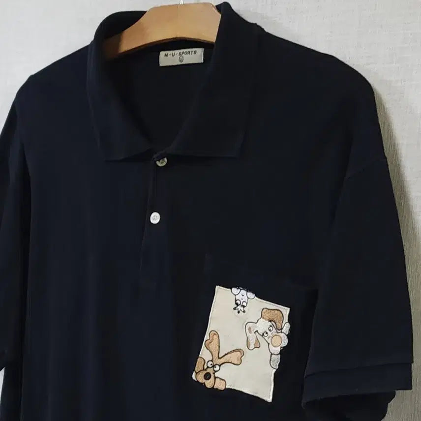 [BUNJANG] M·U SPORTS Men's Character Embroidery Short Sleeve Polo Shirt (Size 105) / 일본판 엠유스포츠 MU SPORTS 캐릭터 자수 반팔 카라티 여름 폴로 티셔츠 골프 105