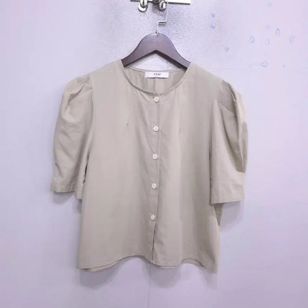 [BUNJANG] Vyur Puff Short Sleeve Blouse - Olive / 뷰어) vyur 퍼프 반팔 블라우스 - F