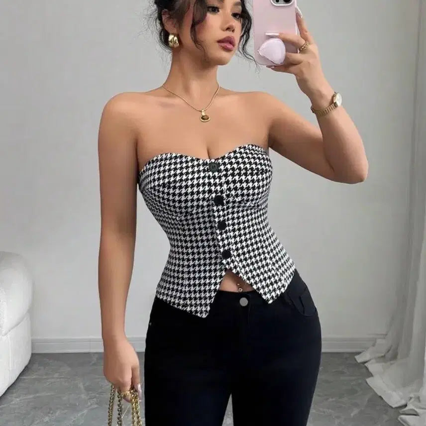 [BUNJANG] Houndstooth Bustier Black / 하운드투스 뷔스티에 블랙