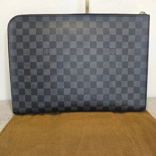 [BUNJANG] Louis Vuitton Pochette Jour GM Damier Graphite N64437 Clutch Bag / 루이비통 포쉐트주르GM다미에 그라파이트 N64437