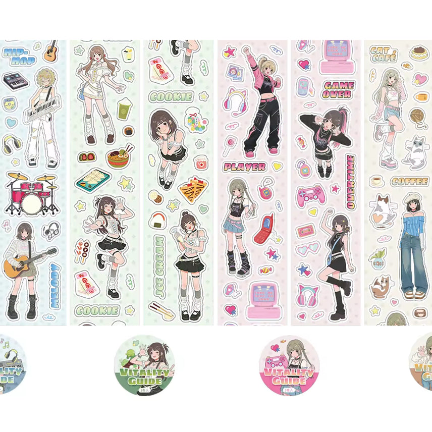 [BUNJANG] Vitality Energy Guide Character Stickers Bundle Set / 키스컷 띵) 바이탤러티 에너지 가이드 4종 일괄 인물 캐릭터 소녀 인스 스티커 다꾸 문덕 저널 스크랩북