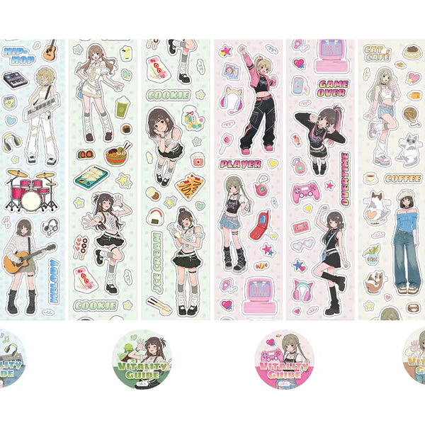 [BUNJANG] Vitality Energy Guide Character Stickers Bundle Set / 키스컷 띵) 바이탤러티 에너지 가이드 4종 일괄 인물 캐릭터 소녀 인스 스티커 다꾸 문덕 저널 스크랩북