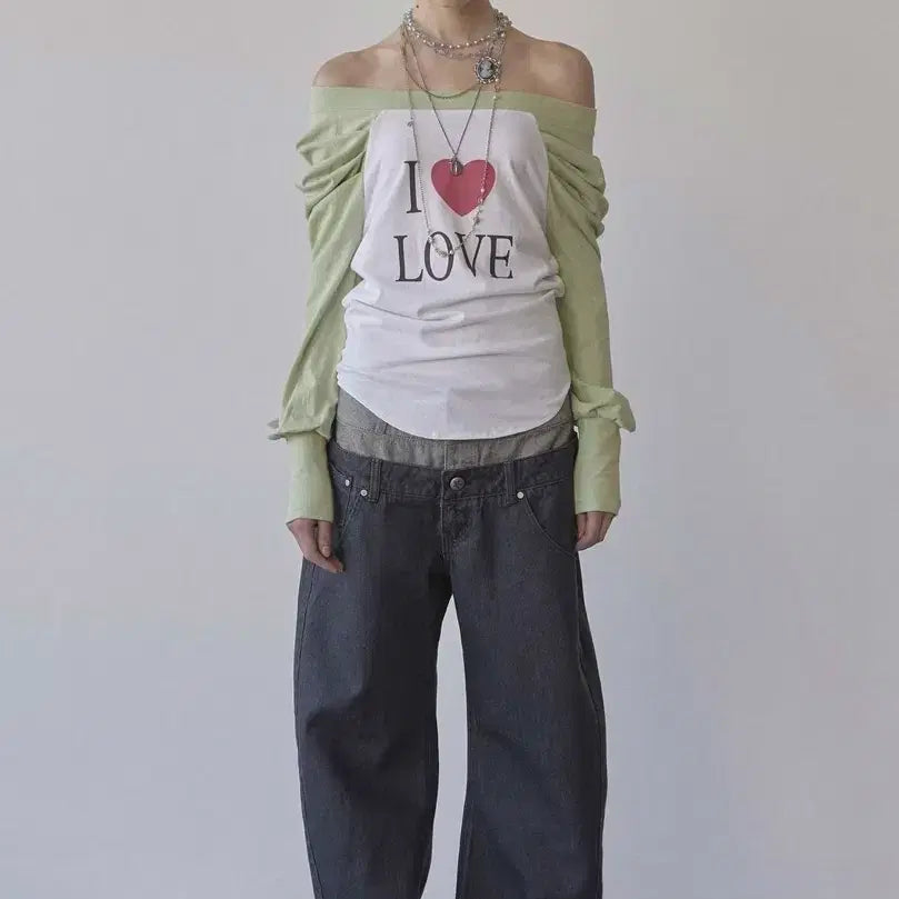 [BUNJANG] Sculptor Love Off-Shoulder Tee Apple Green / 스컬프터 Love Off-Shoulder Tee Apple Green