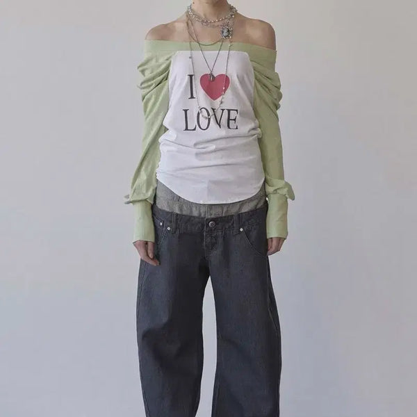 [BUNJANG] Sculptor Love Off-Shoulder Tee Apple Green / 스컬프터 Love Off-Shoulder Tee Apple Green