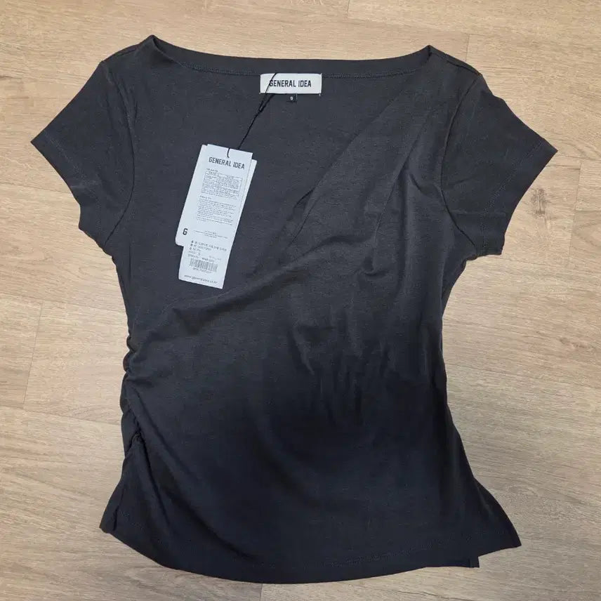 [BUNJANG] General Idea Dark Grey Shirring T-Shirt / 제너럴 아이디어 다크 그레이 셔링 티셔츠