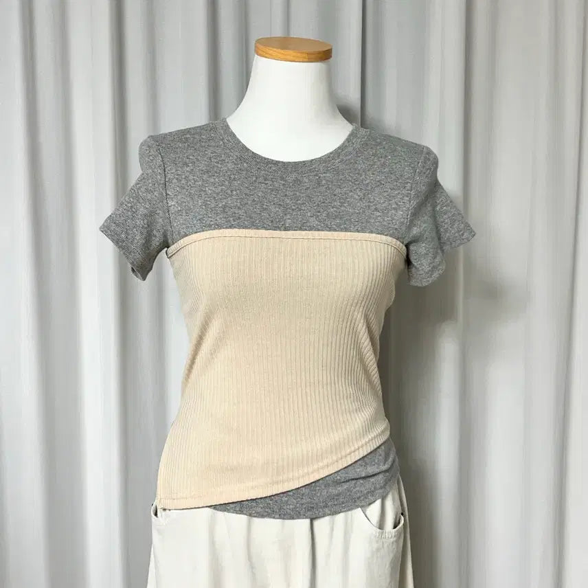 [BUNJANG] Two-Tone Color Block Bralette Tube Top Layered T-Shirt / 투톤 배색 뷔스티에 튜브탑 레이어드 반팔 티셔츠