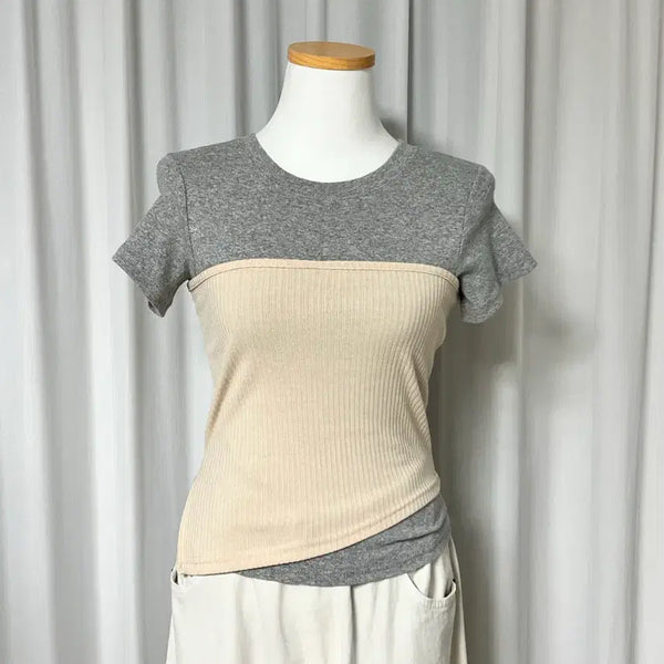 [BUNJANG] Two-Tone Color Block Bralette Tube Top Layered T-Shirt / 투톤 배색 뷔스티에 튜브탑 레이어드 반팔 티셔츠