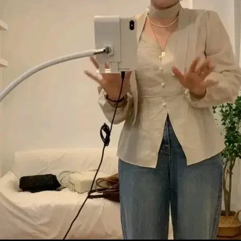 [BUNJANG] LEVEL J Beige Pintuck Tie Blouse / [새상품]레벨제이 베이지 핀턱 타이 블라우스