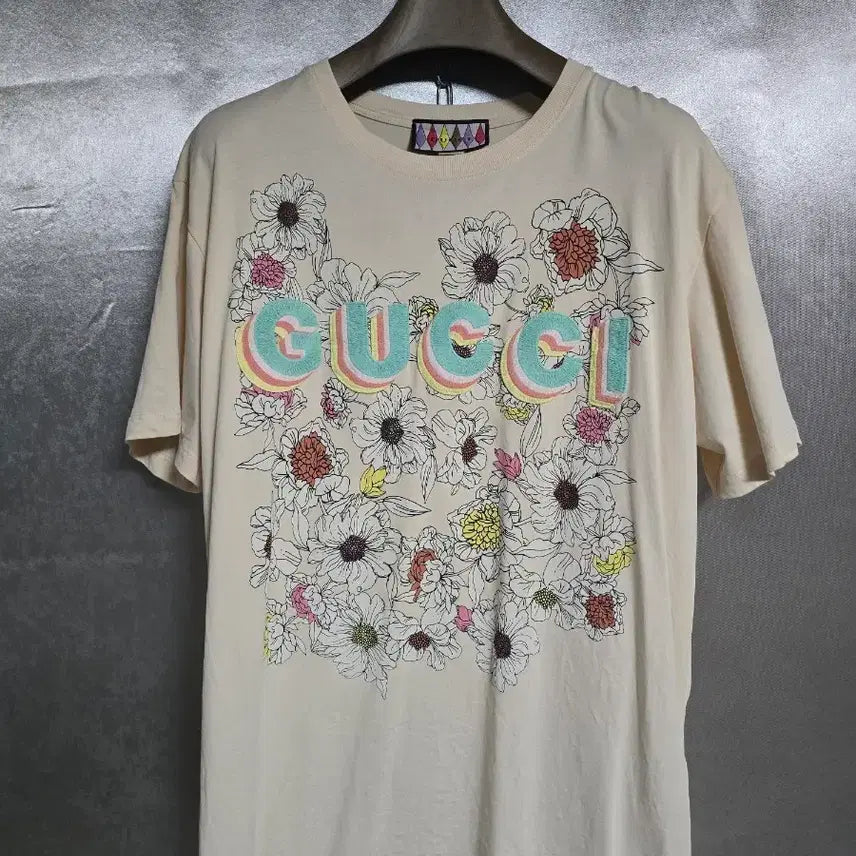 [BUNJANG] Gucci Floral Logo Short Sleeve T-Shirt Beige / 구찌 플로럴 로고 반팔 티셔츠 베이지