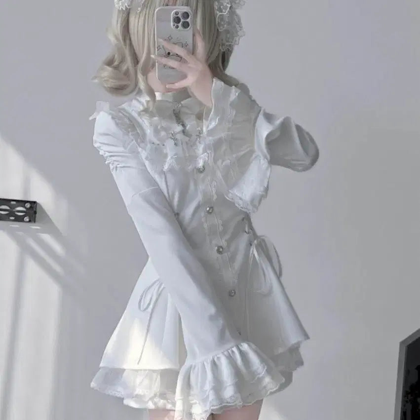 [BUNJANG] Jirai Kei White Cross Setup Mini Dress / 지뢰계 화이트 십자가 셋업