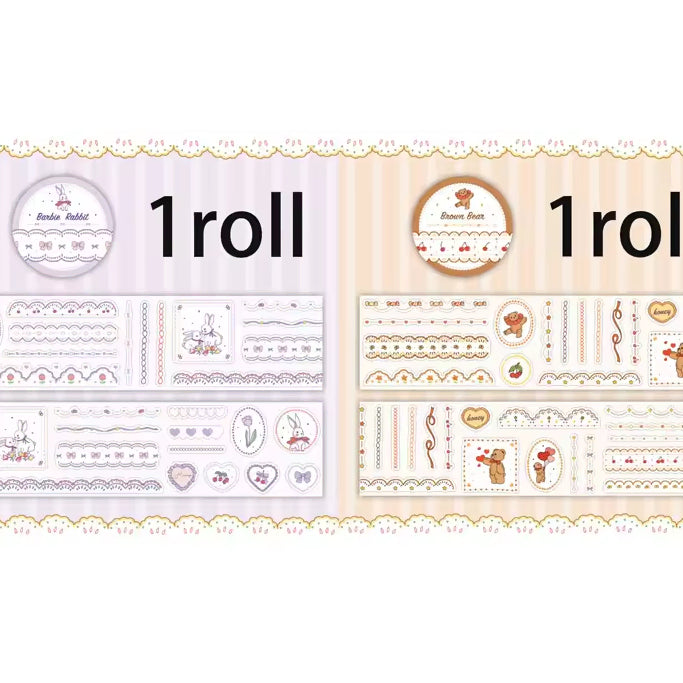 [BUNJANG] Mister Tape Bobby Rabbit Brown Bear Glitter Coated Washi Tape Sticker Bundle Set (2 Types) / 키스컷 띵) 미스터테이프 바비래빗 브라운베어 2종 일괄 글리터 코팅 마테 스티커 다꾸 문구