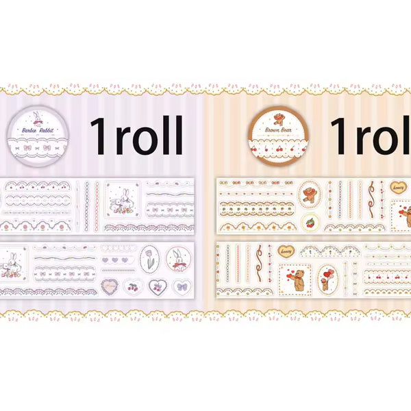 [BUNJANG] Mister Tape Bobby Rabbit Brown Bear Glitter Coated Washi Tape Sticker Bundle Set (2 Types) / 키스컷 띵) 미스터테이프 바비래빗 브라운베어 2종 일괄 글리터 코팅 마테 스티커 다꾸 문구