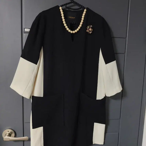 [BUNJANG] Crocodile Ladies Black Ivory Color Block Dress / 새제품)크로커다일 레이디스 원피스