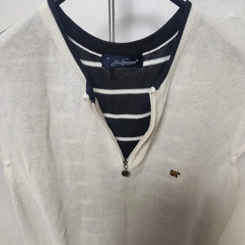 [BUNJANG] Jack Nicklaus Women's Golf Wear Knit White Navy Zip-Up Size 95 / 잭니클라우스 (Jack Nicklaus)니트 여성골프웨어 95