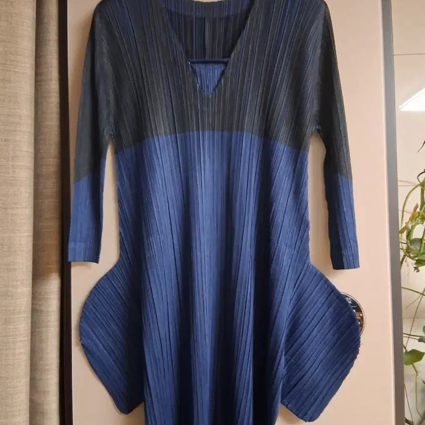 [BUNJANG] Pleats Please Colorblock Long Top / 플리츠플리즈 배색 롱탑