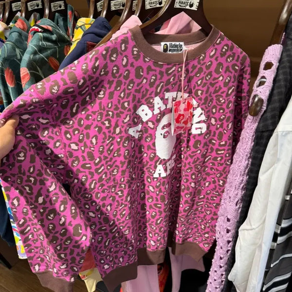 [BUNJANG] Bape Pink Leopard Sweatshirt Size S / 베이프 핑크 레오파드 맨투맨 s 새상품