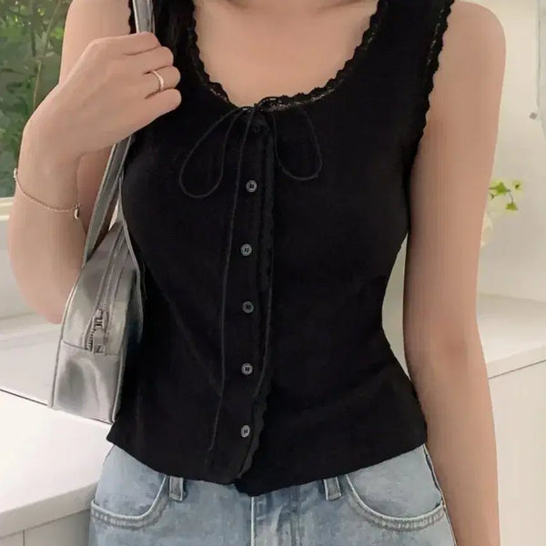 [BUNJANG] Hotping RENTIA Punching Lace Tank Top - Black & White / (새상품/무배)핫핑 렌티아 펀칭 레이스 나시 / 블랙&화이트