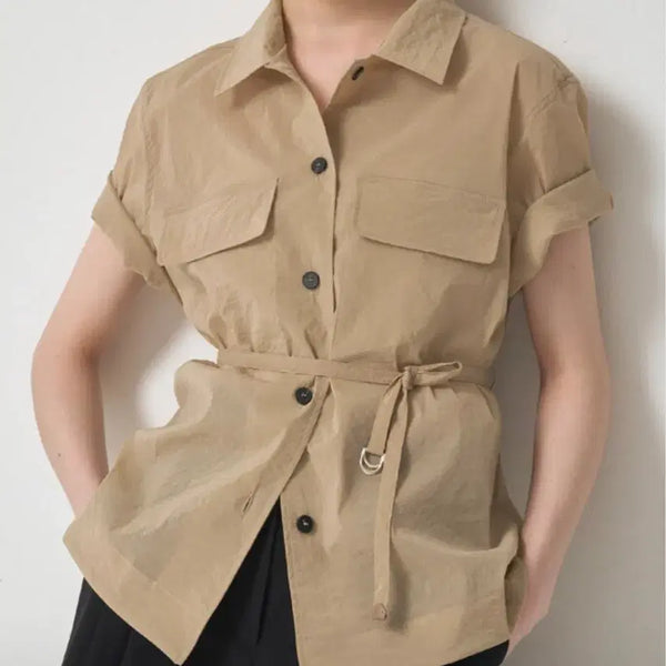 [BUNJANG] Mine Beige Shirt Jacket with Waist Strap / MINE 마인 셔츠 자켓 55