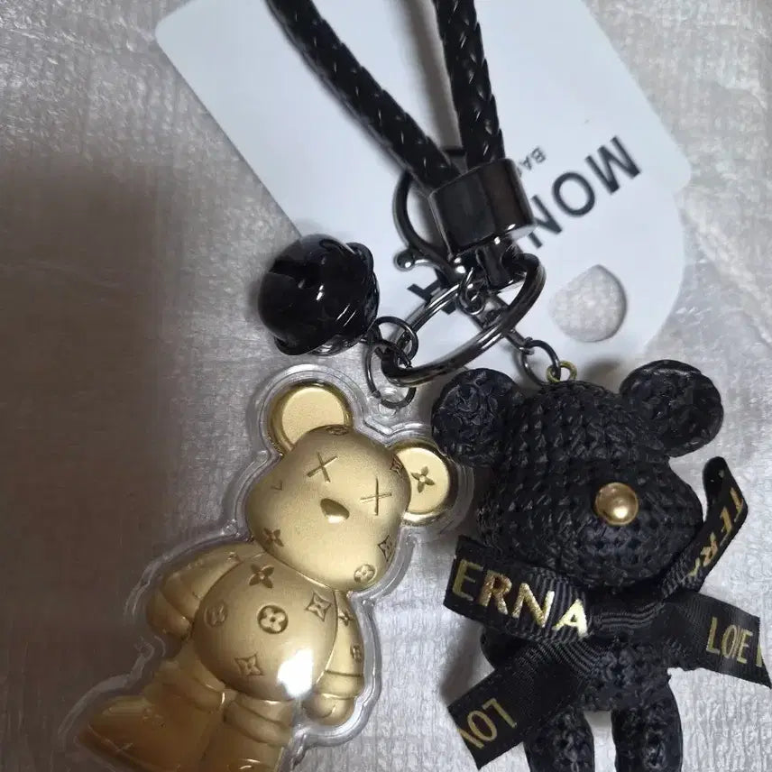 [BUNJANG] Bear Charm Keychain Set Gold Black / 키링 곰돌이 키링 골드 블랙