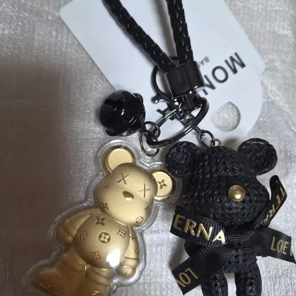 [BUNJANG] Bear Charm Keychain Set Gold Black / 키링 곰돌이 키링 골드 블랙