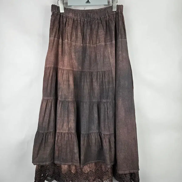 [BUNJANG] Women's Banding Lace Layered Long Skirt - Brown / [무료배송]여성 F 밴딩 레이스 레이어드 롱 스커트 브라운