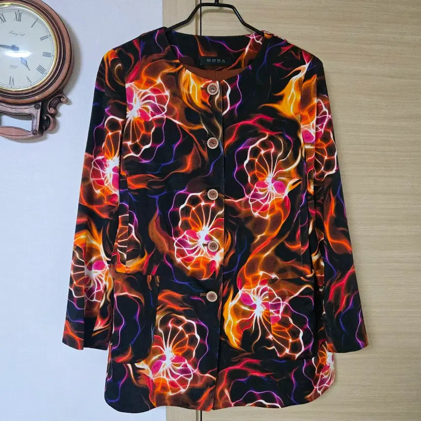 [BUNJANG] Argenz Flame Flower Pattern Collarless Jacket / 아르전스 불꽃 플라워 패턴 칼라리스 자켓