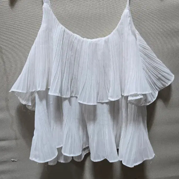 [BUNJANG] Ruffle Sleeveless Blouse - White / 주름 프릴 나시 블라우스 화이트