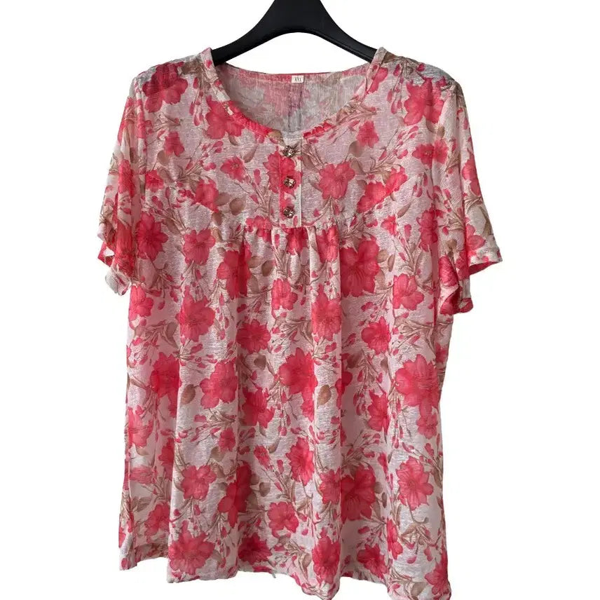 [BUNJANG] Pink Floral Print T-Shirt (XL) / XL/핑크 꽃무늬 티셔츠