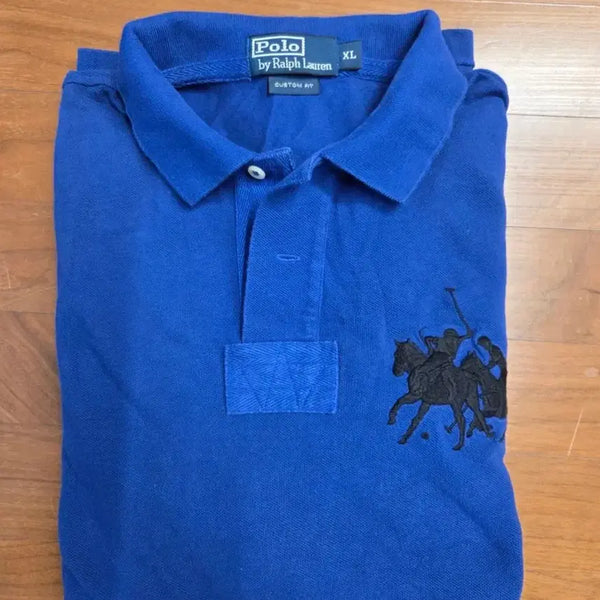 [BUNJANG] Polo Ralph Lauren Custom Fit Blue Polo Shirt with Embroidered Pony Logo / 폴로 랄프로렌 카라티