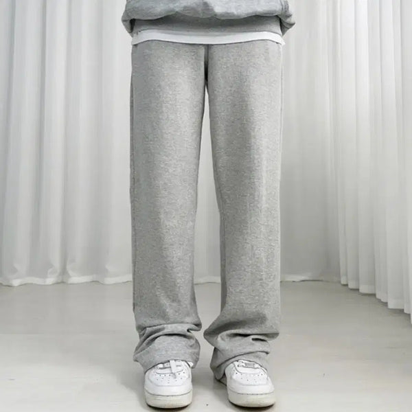 [BUNJANG] Unbranded Grey Fleece Lined Wide Leg Training Pants / 새상품) 밴딩 기모 회색 트레이닝 와이드 팬츠