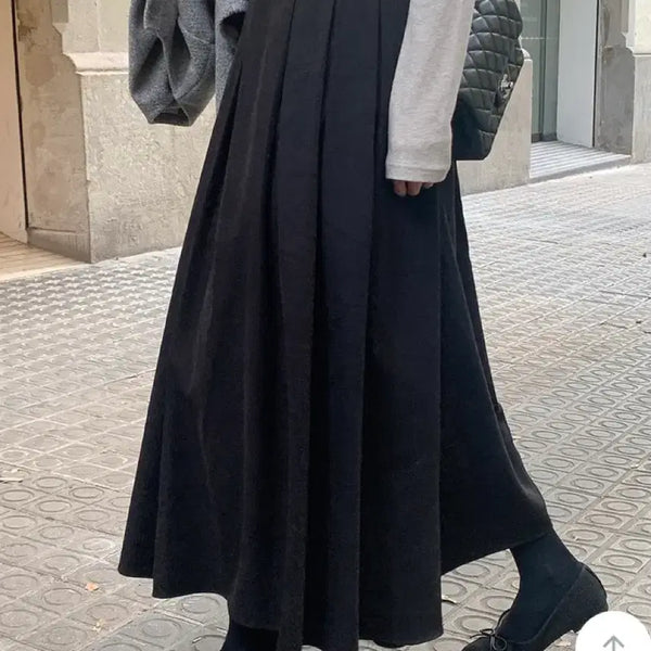 [BUNJANG] Fine Thank You Rose Winter Pleats Long Skirt Black / 단종 새상품)파인땡큐 로즈윈터플리츠 롱 뒷밴딩 스커트-블랙
