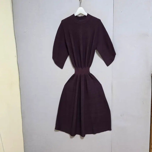 [BUNJANG] System Wine Ribbed Knit Dress / 시스템 와인색 허리시보리 니트 원피스 F   n7324