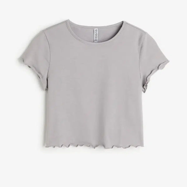 [BUNJANG] H&M Shirring Wave Short Sleeve T-Shirt - Grey / 새상품)단종 h&m 셔링 물결 반팔 티셔츠-그레이