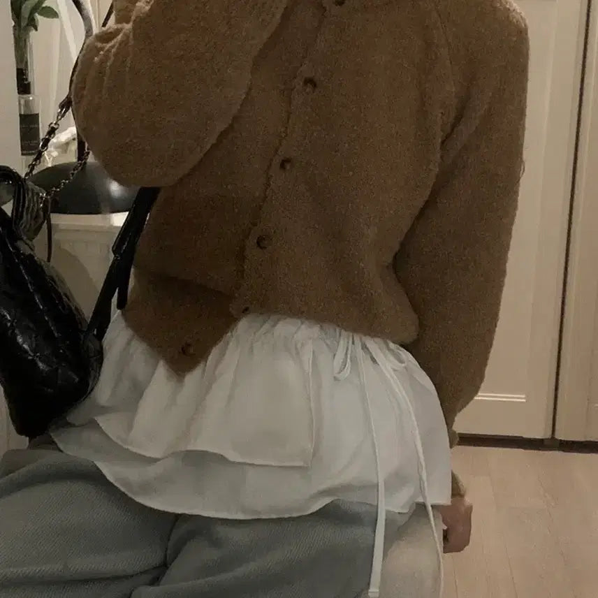 [BUNJANG] Layered Shirring Wrap Skirt with Ribbon Tie / 새상품) 레이어드 셔링 랩 스커트/리본 끈/코튼 프릴/발레코어/커버업