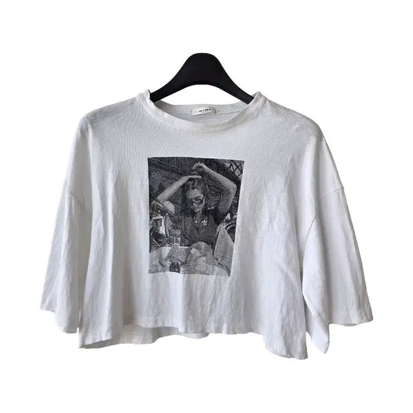 [BUNJANG] White Pattern Crop T-Shirt / 66/화이트 무늬 크롭티셔츠