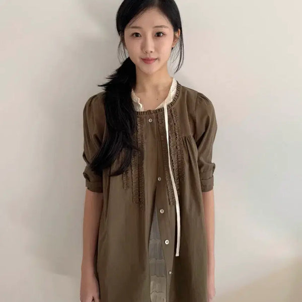 [BUNJANG] Innyang Inharmony Momo Blouse Khaki / 인앤양인하모니 모모 블라우스 카키 momo