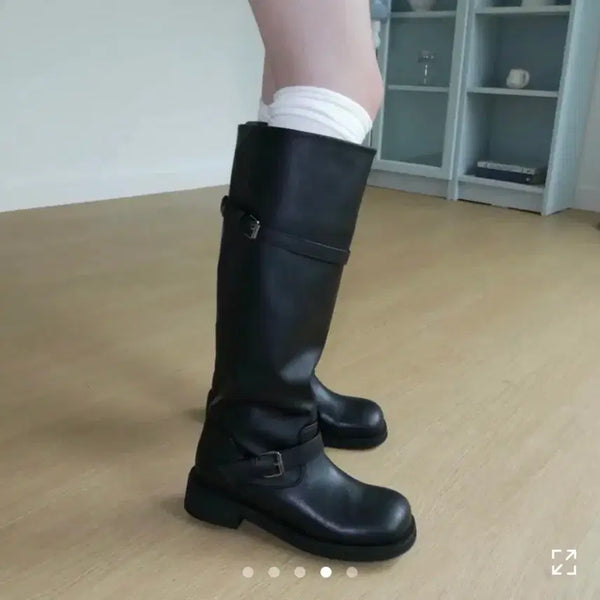 [BUNJANG] Pailey Round Belt Shirring Long Boots / 페일리 라운드 벨트 셔링 롱 부츠
