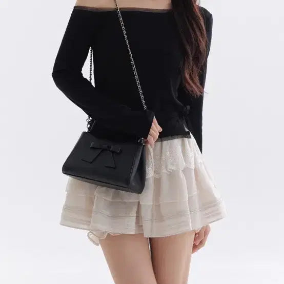 [BUNJANG] Dirty's Pure Mesh Satin Ribbon T-Shirt Black, Pink / 더티스 퓨어 메쉬 새틴 리본 티셔츠 블랙, 핑크