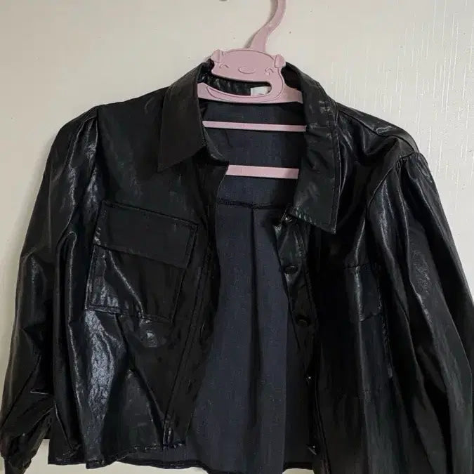 [BUNJANG] Faux Leather Shirt Jacket Black / 인조가죽 셔츠 자켓 블랙