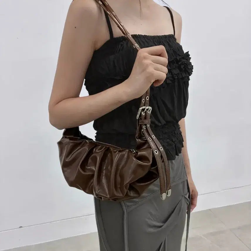 [BUNJANG] Flareup Draped Leather Bag - Brown / 플레어업 Draped Leather Bag 브라운