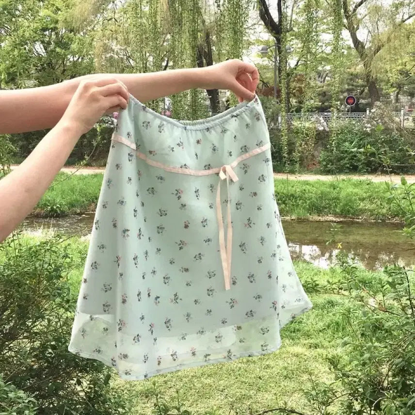 [BUNJANG] Chiffon Midi Skirt Mint / 모리걸 쉬폰 민트 미디스커트