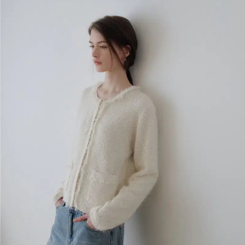 [BUNJANG] Gongdrin Bloom Tweed Knit Cardigan / 공드린 블룸 트위드 니트 가디건