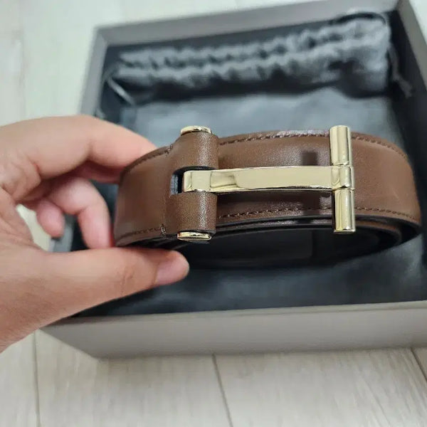 [BUNJANG] Tom Ford T Logo Icon Belt Brown Gold Buckle / 톰포드 T로고 아이콘 벨트 브라운