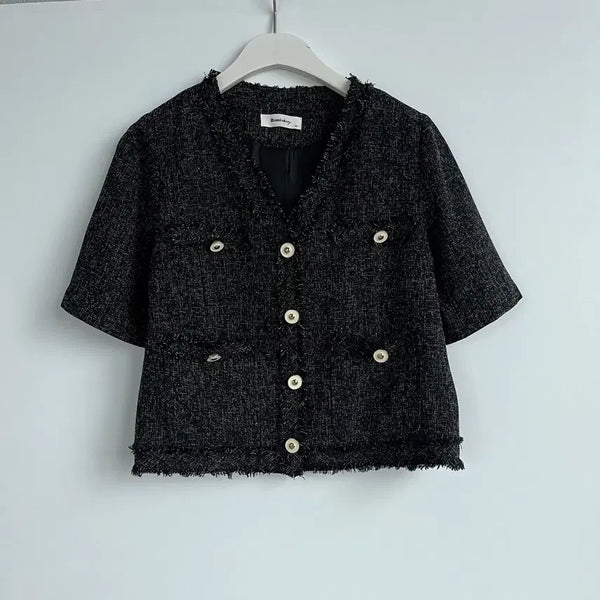 [BUNJANG] Romi Story Tweed Short Sleeve Summer Jacket / Romi story 트위드 반팔 여름 자켓